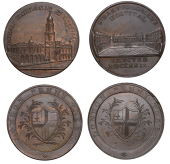 LONDON, Kempson’s London Buildings, Pennies (2), both type 2 with rev. die london penny token, obvs. Royal...