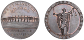 LONDON, Kempson’s London Buildings, Penny, type 4, Westminster Bridge, rev. Justice standing, edge i promise to...