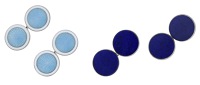 Two pairs of cufflinks, the first with blue and white enamel decoration, the second set inlaid with circular-shaped...