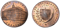 LONDON, Drury Lane, Prattent’s London and Westminster series, Penny, 1797, type 1, Drury Lane Theatre, rev. arms...