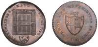 LONDON, Distaff Lane, Prattent’s London and Westminster series, Penny, 1797, type 5, Cordwainers’ Hall, rev....