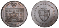 LONDON, Dowgate, Prattent’s London and Westminster series, Penny, 1797, type 5, Dyers’ Hall, rev. City arms,...