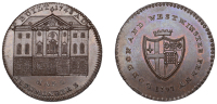 LONDON, Barbican, Prattent’s London and Westminster series, Penny, 1797, type 5, Ironmongers’ Hall, rev. City...