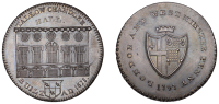 LONDON, Dowgate, Prattent’s London and Westminster series, Penny, 1797, type 5, Tallow Chandlers’ Hall, rev....