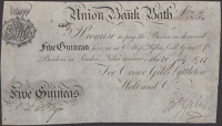 Union Bank, Bath, for Crowe, Giles, Lyttleton, Holt & Co., 5 Guineas, 21 July 1797, serial number 3077, Giles...