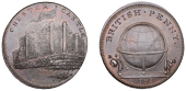 CHESHIRE, Chester, Skidmore’s Globe series, Penny, 1797, frontal elevation of Chester Castle, rev. globe, edge i...