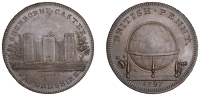 Oxfordshire, Watlington, Skidmore’s Globe series, Penny, 1797, Sherborne (sic) Castle, rev. globe, edge i promise...