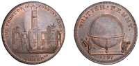 SOMERSET, Glastonbury, Skidmore’s Globe series, Penny, 1797, remains of Glastonbury Abbey, rev. globe, edge i...