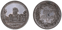 YORKSHIRE, Ripon, Kempson’s Penny, view of the ruins of Fountains Abbey, rev. jk cypher within wreath of flowers,...