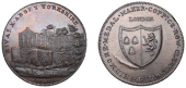 YORKSHIRE, Rievaulx, Skidmore’s Clerkenwell series, Penny, ruins of Rievaulx Abbey, rev. fictitious arms, edge i...