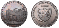 YORKSHIRE, Rievaulx, Skidmore’s Clerkenwell series, Penny, ruins of Rievaulx Abbey, rev. fictitious arms, edge i...