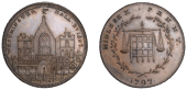 LONDON, Westminster, Skidmore’s Miscellaneous series, Penny, 1797, Westminster Hall, rev. portcullis and scales...
