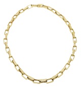 An 18ct gold necklace by Alan Martin Gard, 1969, the rectangular-shaped links with textured bark finish throughout,...