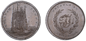 WORCESTERSHIRE, Evesham, Thomas Thompson, Skidmore’s Penny, 1796, frontal elevation of Abbot’s Tower, rev. tt...