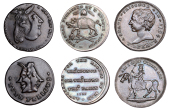 LONDON, High Holborn, Spence’s mule Farthings (3), bust left, rev. man on bull with ass’s head, 3.29g/6h (DH...