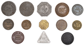 NORTHUMBERLAND, Alnwick, Alnwick ICSL, bronze bracteate Pound, 23mm (R –; Gardiner –); Broomhill, Broomhill CSL,...