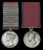 A rare 12-clasp M.G.S. and Waterloo pair awarded to Sergeant-Major James McLaughlin, 52nd Foot

Military General...
