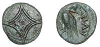 British Iron Age, CATUVELLAUNI, Rues (c. AD 1-10), fractional bronze Unit, Concave Squares type, two squares with...