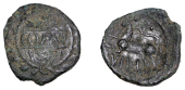 British Iron Age, CANTII, Verica and Eppillus (c. AD 10-20), bronze Unit, Verica Lion type, com f within wreath,...