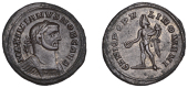 Galerius under Maximianus, Follis (AE1), London, 300-305, laureate and cuirassed bust right, small head on tall...