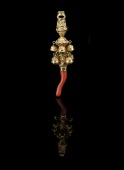 A George II gold rattle by Sandilands Drinkwater, circa 1745, incorporating whistle and ‘Corallium Rubrum’ coral...