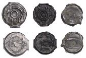 British Iron Age, CANTII, cast Potin Unit, Curved Bull type, outline head left, rev. outline bull right, 2.08g/10h...
