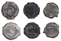 British Iron Age, CANTII, cast Potin Unit, Curved Bull type, outline head left, rev. outline bull right, 2.08g/10h...