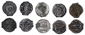 British Iron Age, CANTII, cast Potin Units (5), all Striations Left type, outline head left, rev. outline bull left,...