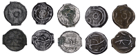 British Iron Age, CANTII, cast Potin Units (5), all Striations Left type, outline head left, rev. outline bull left,...