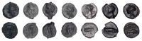British Iron Age, CANTII, cast Potin Unit (7), Thurrock MA type, head of Apollo left, rev. bull butting left or...