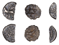 British Iron Age, ATREBATES and REGNI, Eppillus (c. 20 BC - AD 1), silver Minim (2), U-type, geometric pattern based...