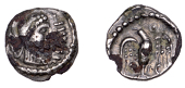 British Iron Age, ATREBATES and REGNI, Epaticcus (c. AD 20-40), plated silver Unit, Eagle type, bust right, wearing...