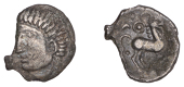 British Iron Age, DOBUNNI, Boduoc (c. 25-5 BC), silver Unit, Young Head type, head left, [bodvoc] before, rev. horse...