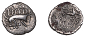 British Iron Age, ICENI, Uninscribed issues, silver Unit, Norfolk Boar Phallic type, stylised boar right, single...