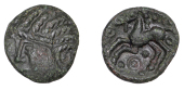 British Iron Age, CATUVELLAUNI, Addedomaros (c. 45-25 BC), bronze Unit, Corded type, head left, corded line for...