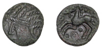 British Iron Age, CATUVELLAUNI, Addedomaros (c. 45-25 BC), bronze Unit, Corded type, head left, corded line for...