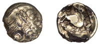 British Iron Age, NORTH EAST THAMES, Uninscribed issues, plated gold Quarter-Stater, Little Horned Serpent [Southern...