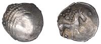 British Iron Age, ICENI, Uninscribed issues, silver Unit, Punk Head type, male head right, herringbone hair, large...