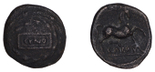 British Iron Age, CATUVELLAUNI, Cunobelin (c. AD 8-41), bronze Unit, Stepping Horse type, cvno in tablet, within...