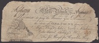 Clare Bank, for Jas Ray & Jas Reynolds Ray, cut-cancelled £1, 14 May 1816, serial number G6578, lower portion of...