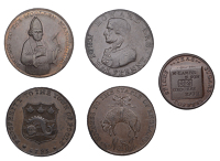 18th Century Tokens, DEVON, Exeter, Samuel Kingdon, Halfpenny, 1792, 12.23g/6h (DH 2); DORSET, Poole, James Bayly,...