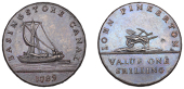 18th Century Tokens, HAMPSHIRE, Basingstoke, John Pinkerton, Mynd’s Shilling, 1789 [7 over 8], barge, rev....