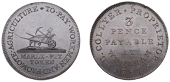 18th Century Tokens, NORFOLK, Wroxham, Rev. Daniel Collyer, Milton’s Threepence, 1797, wheelbarrow containing...