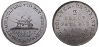 18th Century Tokens, NORFOLK, Wroxham, Rev. Daniel Collyer, Milton’s Threepence, 1797, wheelbarrow containing...