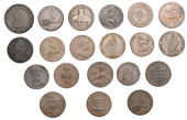 18th Century Tokens, Miscellaneous tokens, Penny (1), Halfpence (19) [20]. Varied state	 £60-£80