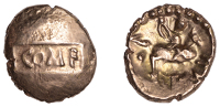 British Iron Age, ATREBATES and REGNI, Tincomarus (c. 25 BC - AD 10), gold Stater, Warrior Com F/Tin[c] type, com f...