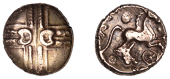 British Iron Age, CATUVELLAUNI, Addedomaros (c. 45-25 BC), gold Stater, Crescent Cross type, crossed wreaths,...