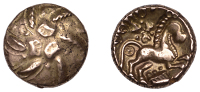 British Iron Age, CATUVELLAUNI, Addedomaros (c. 45 - 25 BC), gold Stater, Spiral type, six-armed wreath spiral,...