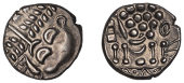 British Iron Age, DUROTRIGES, Uninscribed issues, ‘white gold’ Stater, Spread Tail type, devolved head of Apollo...