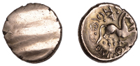British Iron Age, CANTII, Dubnovellaunos (c. 25 BC - AD 5), gold Stater, Serpent type, plain, traces of banding,...